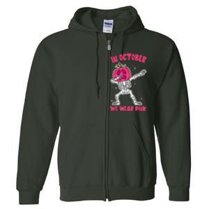 In October We Wear Pink Breast Cancer Pumpkin Halloween Full Zip Hoodie