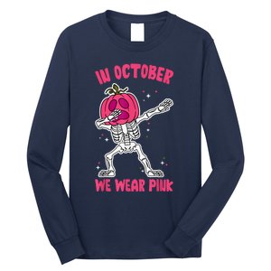 In October We Wear Pink Breast Cancer Pumpkin Halloween Long Sleeve Shirt