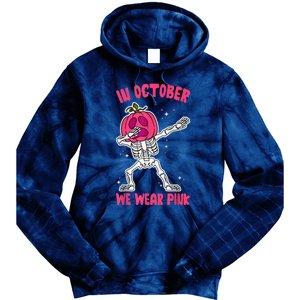 In October We Wear Pink Breast Cancer Pumpkin Halloween Tie Dye Hoodie