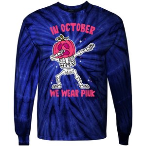 In October We Wear Pink Breast Cancer Pumpkin Halloween Tie-Dye Long Sleeve Shirt