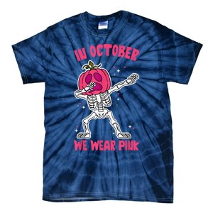 In October We Wear Pink Breast Cancer Pumpkin Halloween Tie-Dye T-Shirt