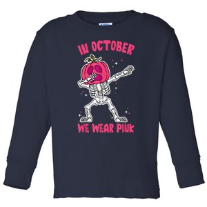 In October We Wear Pink Breast Cancer Pumpkin Halloween Toddler Long Sleeve Shirt