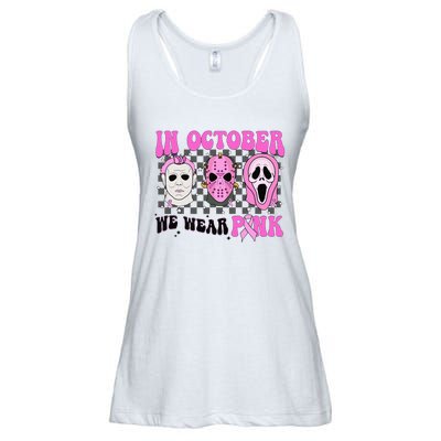 In October We Wear Pink Horror Movie Character Breast Cancer  Ladies Essential Flowy Tank