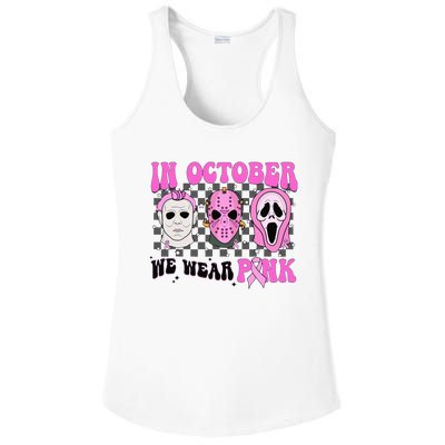 In October We Wear Pink Horror Movie Character Breast Cancer  Ladies PosiCharge Competitor Racerback Tank