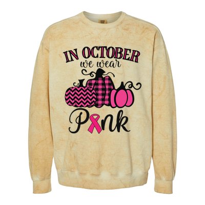 In October We Wear Pink Thanksgiving Breast Cancer Awareness Colorblast Crewneck Sweatshirt