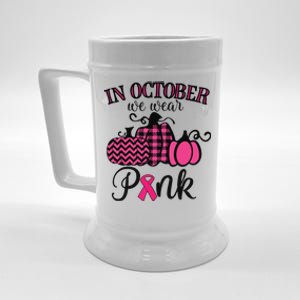 In October We Wear Pink Thanksgiving Breast Cancer Awareness Beer Stein