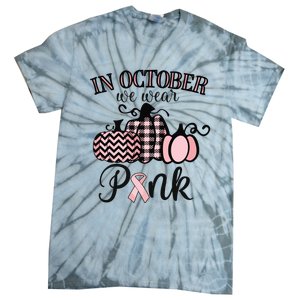 In October We Wear Pink Thanksgiving Breast Cancer Awareness Tie-Dye T-Shirt