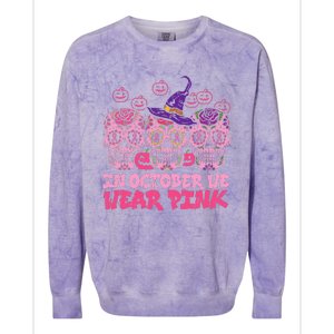 In October We Wear Pink Sugar Skull Halloween Breast Cancer Colorblast Crewneck Sweatshirt