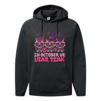 In October We Wear Pink Sugar Skull Halloween Breast Cancer Performance Fleece Hoodie