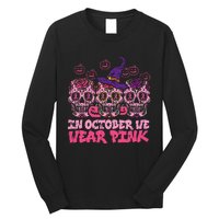 In October We Wear Pink Sugar Skull Halloween Breast Cancer Long Sleeve Shirt