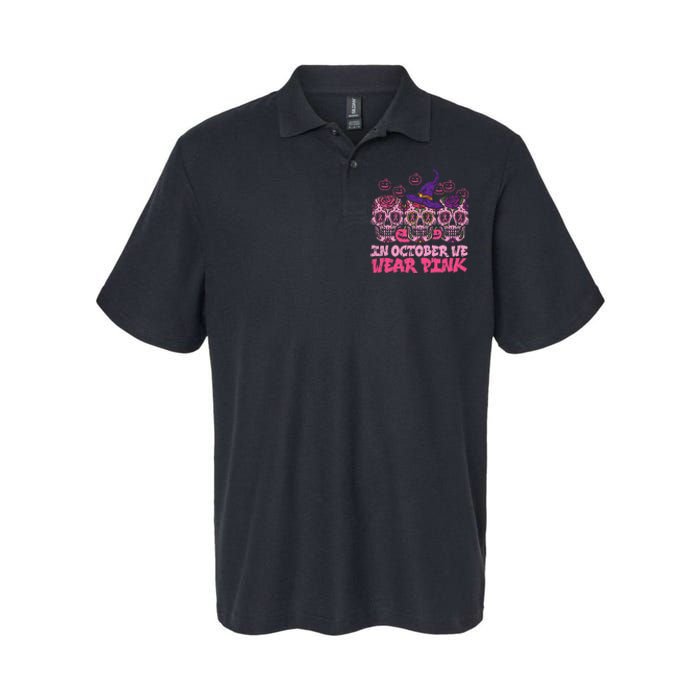 In October We Wear Pink Sugar Skull Halloween Breast Cancer Softstyle Adult Sport Polo