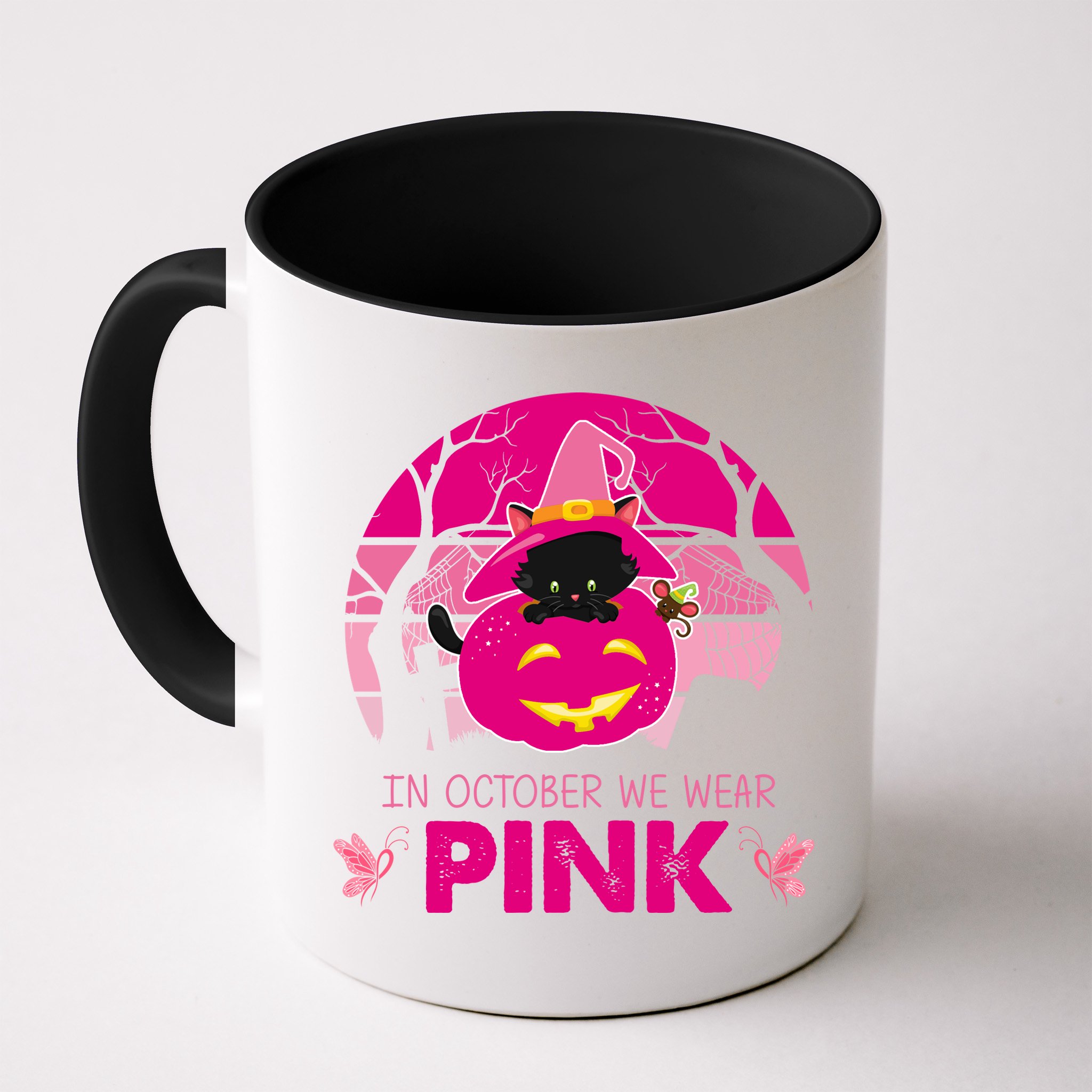 In October We Wear Pink Jack O Lantern Witch Cat Mug
