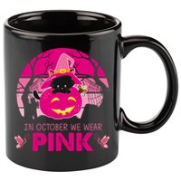 In October We Wear Pink Jack O Lantern Witch Cat 11oz C Handle Ceramic Mug