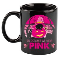 In October We Wear Pink Jack O Lantern Witch Cat 11oz C Handle Ceramic Mug