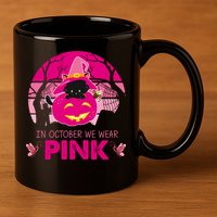In October We Wear Pink Jack O Lantern Witch Cat 11oz C Handle Ceramic Mug