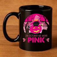 In October We Wear Pink Jack O Lantern Witch Cat 11oz C Handle Ceramic Mug