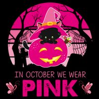 In October We Wear Pink Jack O Lantern Witch Cat Drawstring Bag