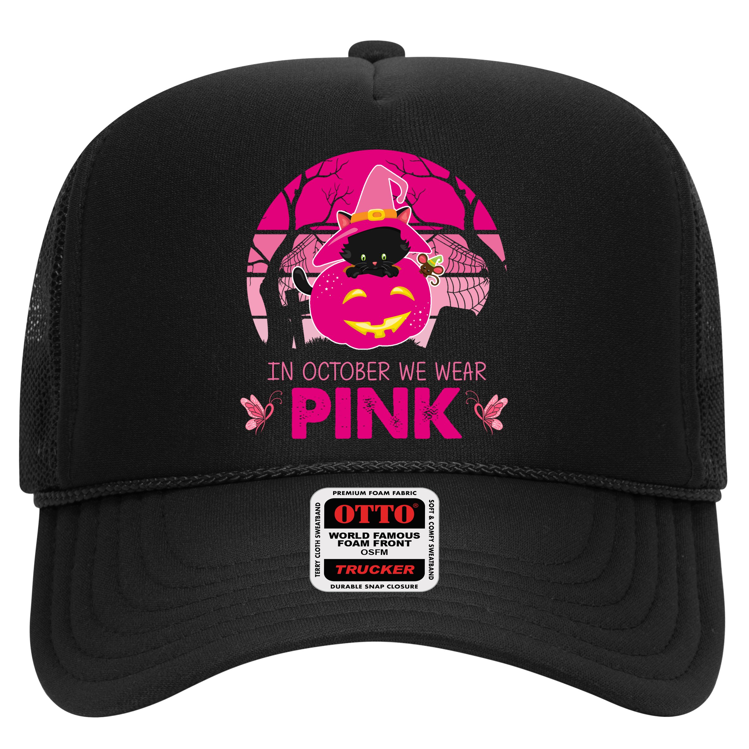 In October We Wear Pink Jack O Lantern Witch Cat Hat