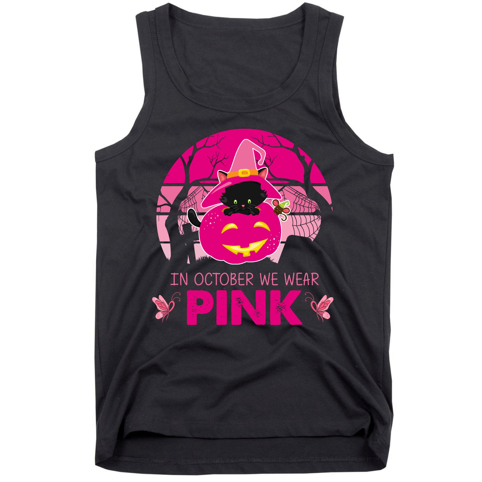 In October We Wear Pink Jack O Lantern Witch Cat Tank Top