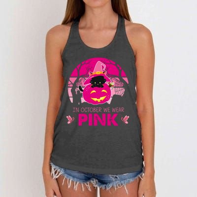 In October We Wear Pink Jack O Lantern Witch Cat Women's Knotted Racerback Tank