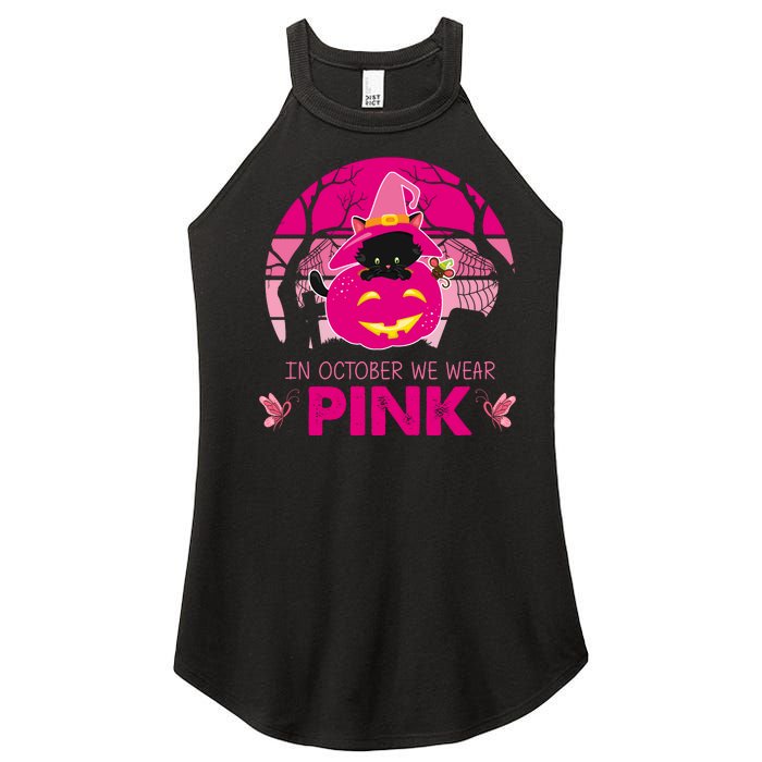 In October We Wear Pink Jack O Lantern Witch Cat Women’s Perfect Tri Rocker Tank