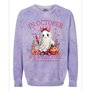 In October We Wear Ghost Breast Cancer Awareness Funny Gift Colorblast Crewneck Sweatshirt