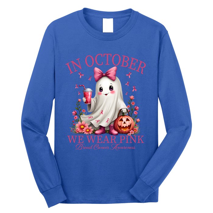 In October We Wear Ghost Breast Cancer Awareness Funny Gift Long Sleeve Shirt