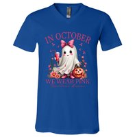 In October We Wear Ghost Breast Cancer Awareness Funny Gift V-Neck T-Shirt