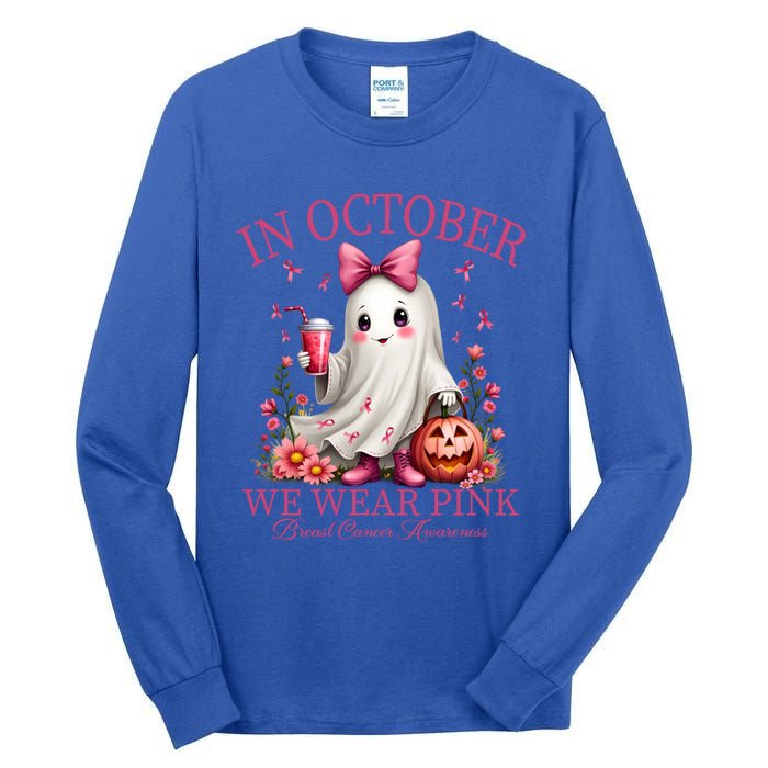 In October We Wear Ghost Breast Cancer Awareness Funny Gift Tall Long Sleeve T-Shirt