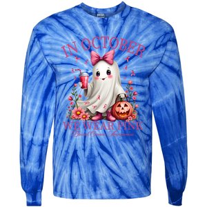 In October We Wear Ghost Breast Cancer Awareness Funny Gift Tie-Dye Long Sleeve Shirt