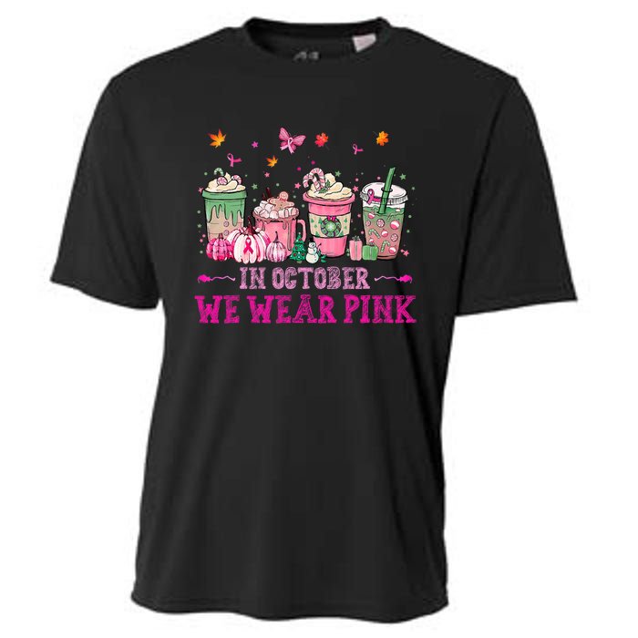 In October We Wear Pink Gnomes Breast Cancer Halloween Cooling Performance Crew T-Shirt