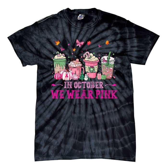 In October We Wear Pink Gnomes Breast Cancer Halloween Tie-Dye T-Shirt