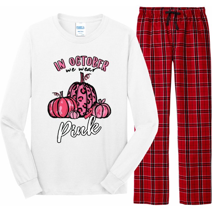 In October We Wear Pink Thanksgiving Breast Cancer Awareness Long Sleeve Pajama Set