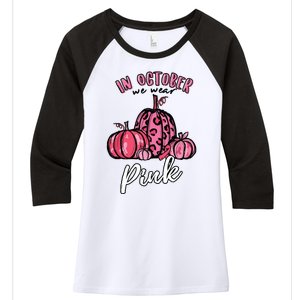 In October We Wear Pink Thanksgiving Breast Cancer Awareness Women's Tri-Blend 3/4-Sleeve Raglan Shirt