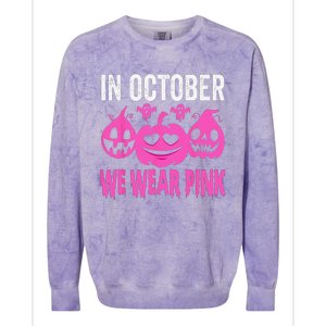 In October We Wear Pink Breast Cancer Pumpkin Halloween Colorblast Crewneck Sweatshirt