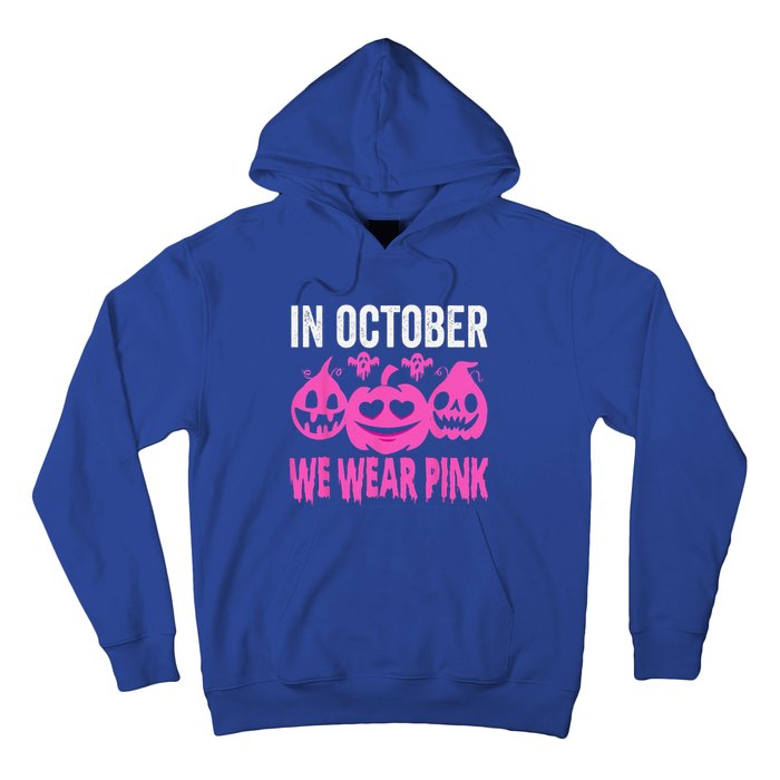 In October We Wear Pink Breast Cancer Pumpkin Halloween Hoodie