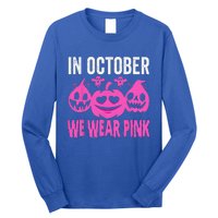 In October We Wear Pink Breast Cancer Pumpkin Halloween Long Sleeve Shirt