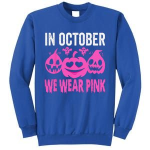 In October We Wear Pink Breast Cancer Pumpkin Halloween Sweatshirt