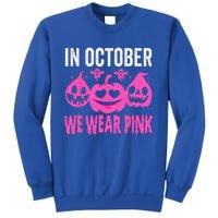 In October We Wear Pink Breast Cancer Pumpkin Halloween Sweatshirt