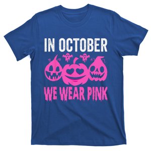 In October We Wear Pink Breast Cancer Pumpkin Halloween T-Shirt