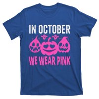 In October We Wear Pink Breast Cancer Pumpkin Halloween T-Shirt