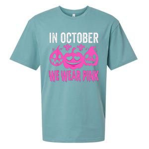 In October We Wear Pink Breast Cancer Pumpkin Halloween Sueded Cloud Jersey T-Shirt