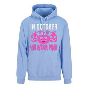 In October We Wear Pink Breast Cancer Pumpkin Halloween Unisex Surf Hoodie