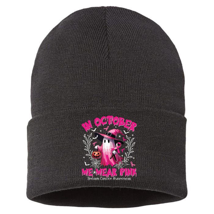 In October We Wear Ghost Witch Breast Cancer Awareness Sustainable Knit Beanie