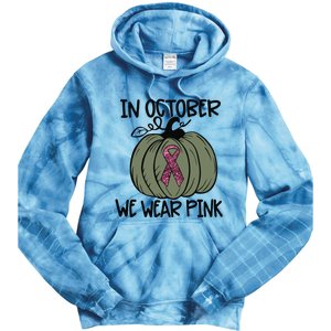 In October We Wear Pink Thanksgiving Breast Cancer Awareness Tie Dye Hoodie