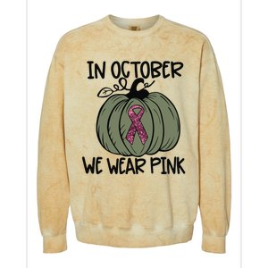 In October We Wear Pink Thanksgiving Breast Cancer Awareness Colorblast Crewneck Sweatshirt