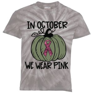 In October We Wear Pink Thanksgiving Breast Cancer Awareness Kids Tie-Dye T-Shirt