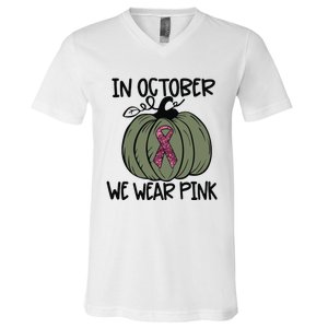 In October We Wear Pink Thanksgiving Breast Cancer Awareness V-Neck T-Shirt