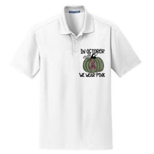 In October We Wear Pink Thanksgiving Breast Cancer Awareness Dry Zone Grid Polo