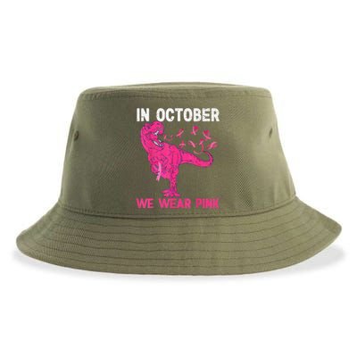 In October We Wear Pink Breast Cancer Trex Dino Sustainable Bucket Hat